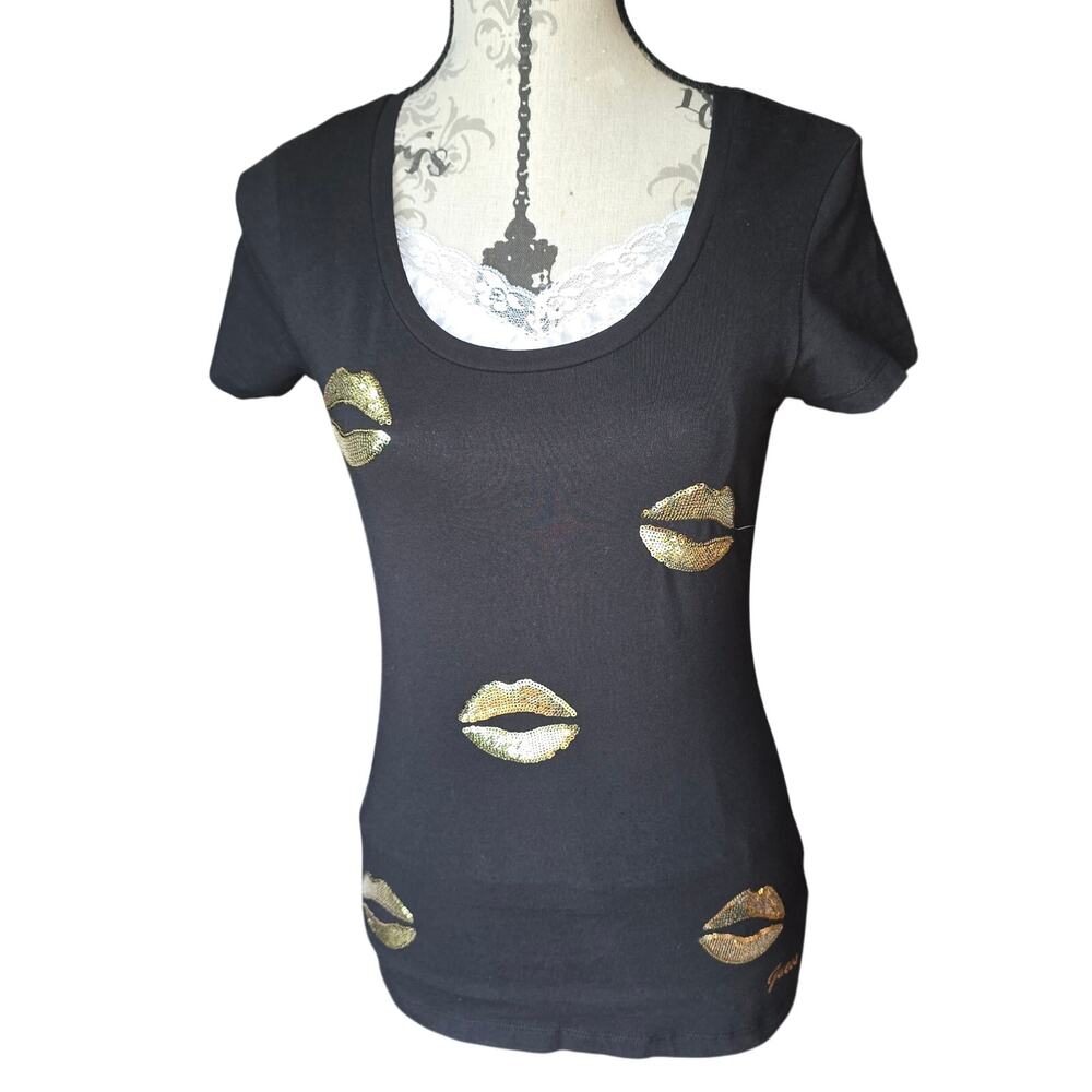 Y2k Style Guess Black Gold Sequin Shirt Size Medium